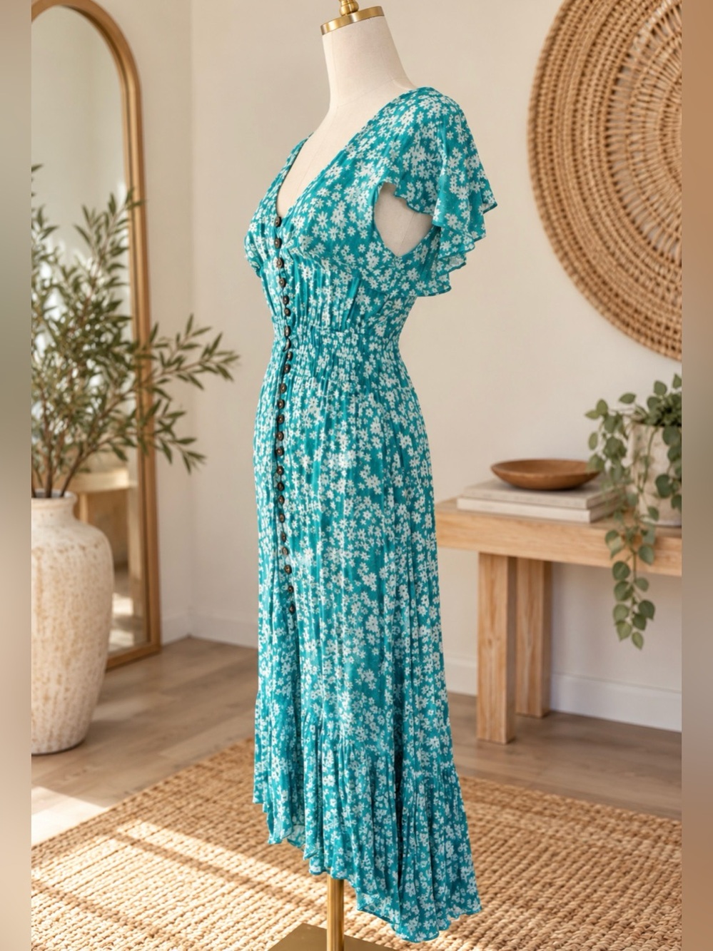 Tiare Hawaii Blue White Backless Maxi Dress - Picture 4 of 5
